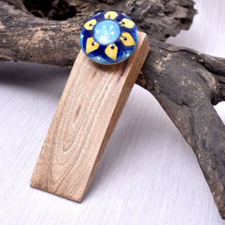 Beautiful Blue & Yellow Ceramic Wooden Door Stopper